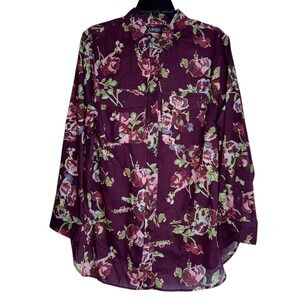 Lauren Ralph Lauren Womens 1X Plum‎ Burgundy Cotton Blouse Shirt NWT